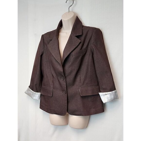 Larry Levine Stretch Single Breasted Brown Blazer Size Large - Picture 6 of 8